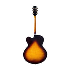 Heritage Eagle Classic Hollow Electric Guitar in sunburst finish with case, showcasing its body, neck, and hardware details.