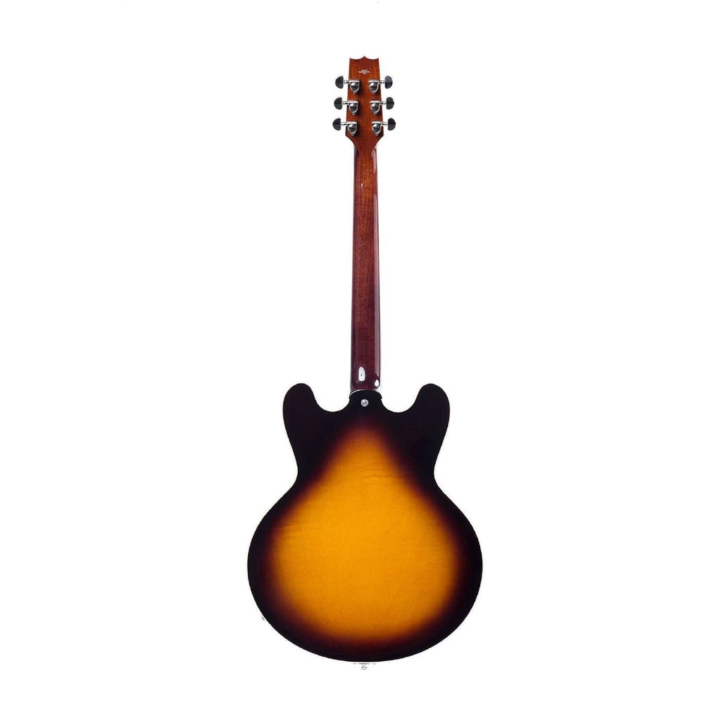 Heritage H-530 Standard hollowbody electric guitar in original sunburst finish, showcasing its classic design and rich wood grain.