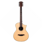 Bromo Guitar BAR5CE Rocky Mountain all solid wood acoustic guitar with cutaway body and natural finish, showing the front view.