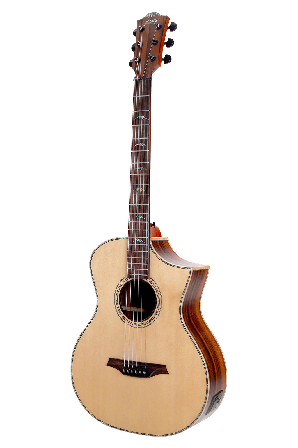 Bromo Guitar BAR5CE Rocky Mountain all solid acoustic guitar with natural wood finish and steel strings, shown from the front.