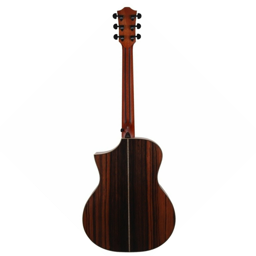 Bromo Guitar BAR5CE Rocky Mountain all-solid acoustic guitar with spruce top and rosewood back and sides, shown in a close-up view