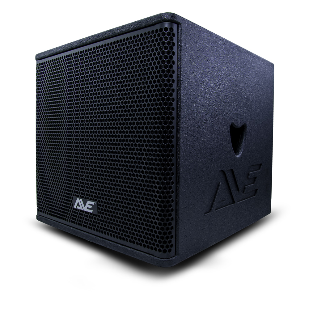 AVE Bassboy2 powered 15-inch subwoofer with robust enclosure, designed for deep bass in professional audio setups.