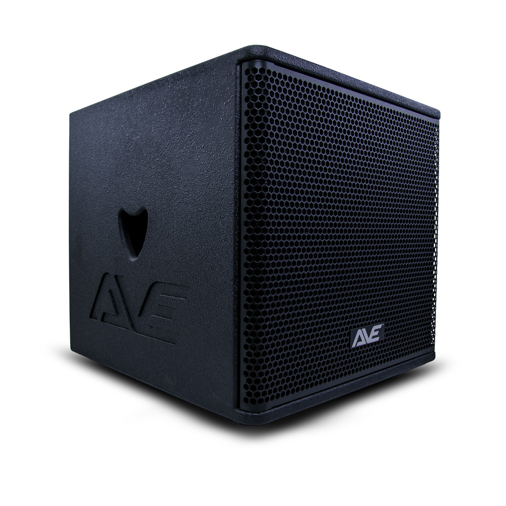 AVE Bassboy2 powered 15-inch subwoofer with black enclosure, designed for deep bass in professional sound systems.