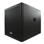 AVE Bassboy3 powered 18-inch subwoofer with robust speaker enclosure and control panel, designed for high-performance sound.