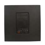 AVE Bassboy3 powered 18-inch subwoofer with built-in amplifier, showcasing its sturdy black enclosure and front-facing speaker cone.