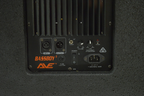 AVE Bassboy3 powered 18-inch subwoofer, displaying its sleek black design and control panel for high-quality bass sound.