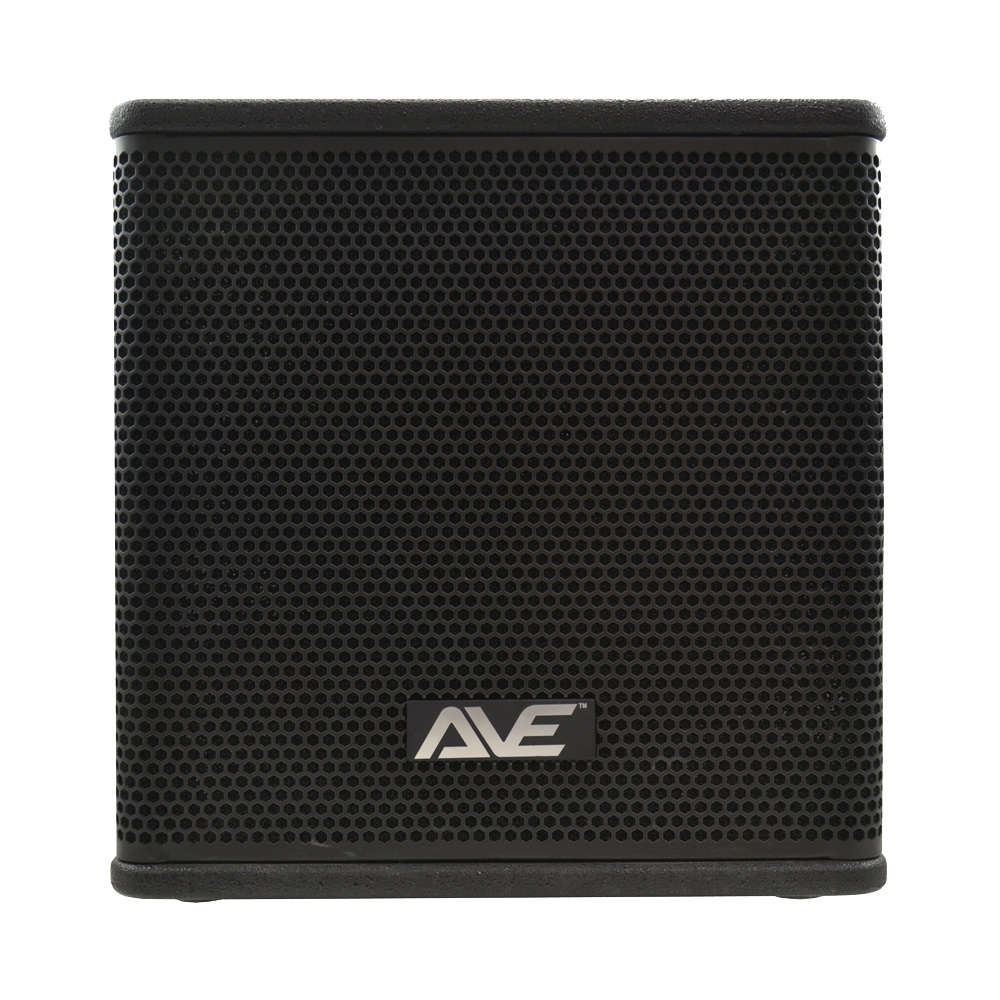 AVE Bassboy powered 12-inch subwoofer for enhanced bass in powered speaker systems, featuring durable construction and sleek design.