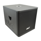 AVE Bassboy powered 12-inch subwoofer with built-in amplifier, designed for deep bass in home or car audio systems.