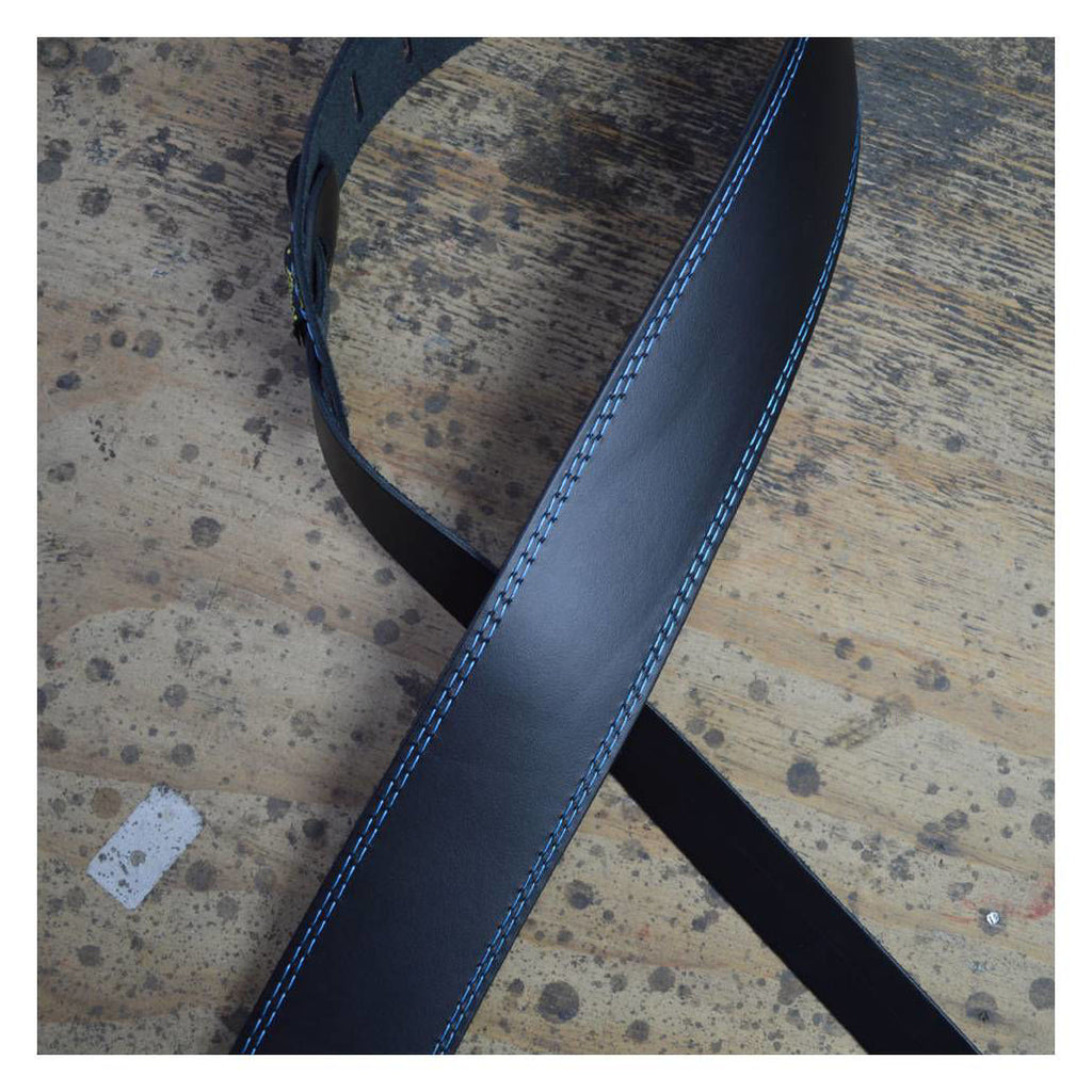 Colonial Leather 2.5 inch Basic Leather Guitar Strap - Double Stitched Blue