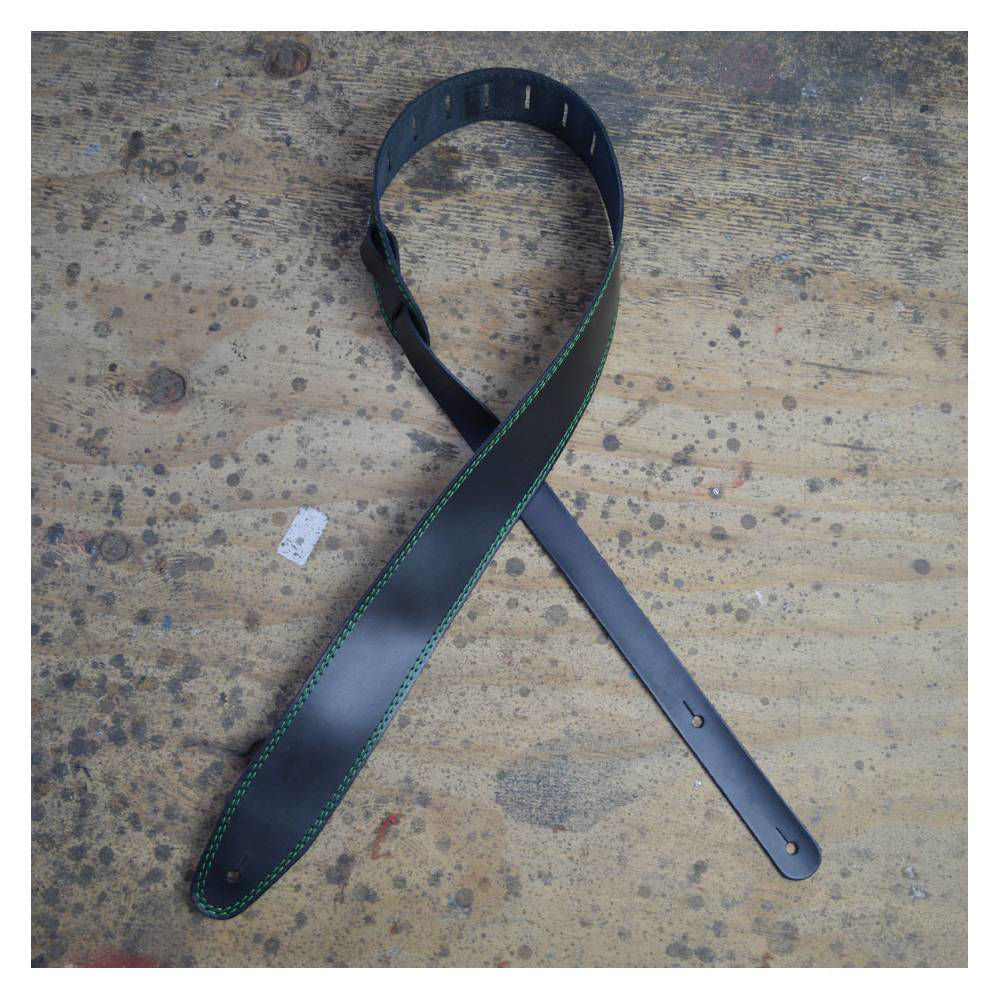 Colonial Leather 2.5inch Basic Leather Guitar Strap - Double Stitched Green