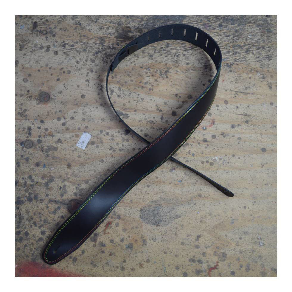 Colonial Leather 2.5inch Basic Leather Guitar Strap - Double Stitched Rainbow