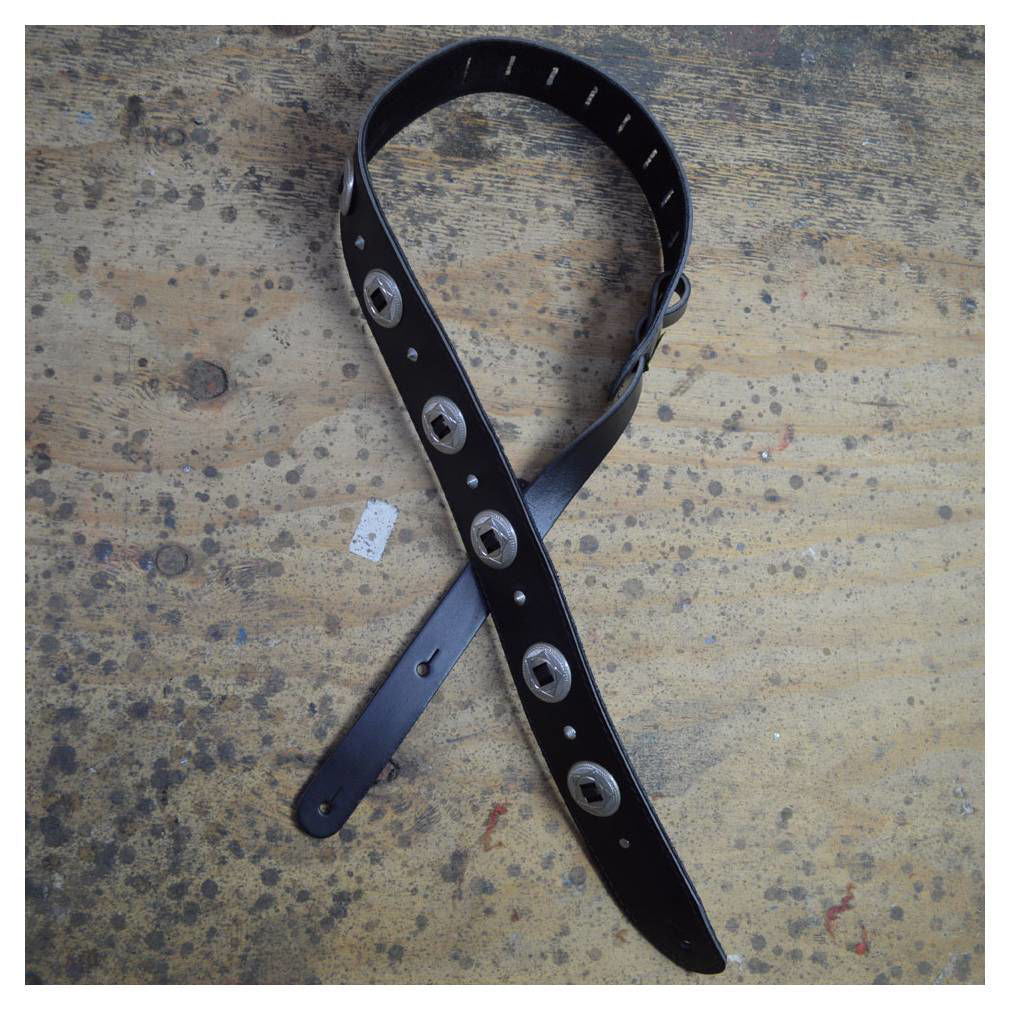 Colonial Leather 2.5inch Suede Leather Guitar Strap - Black with Nickel Conchos
