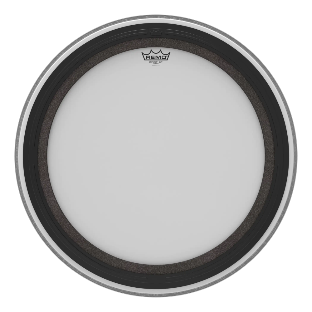 Remo SMT Emperor coated 24-inch bass drum head, drum heads for deep, resonant sound, showcasing the durable coated surface.