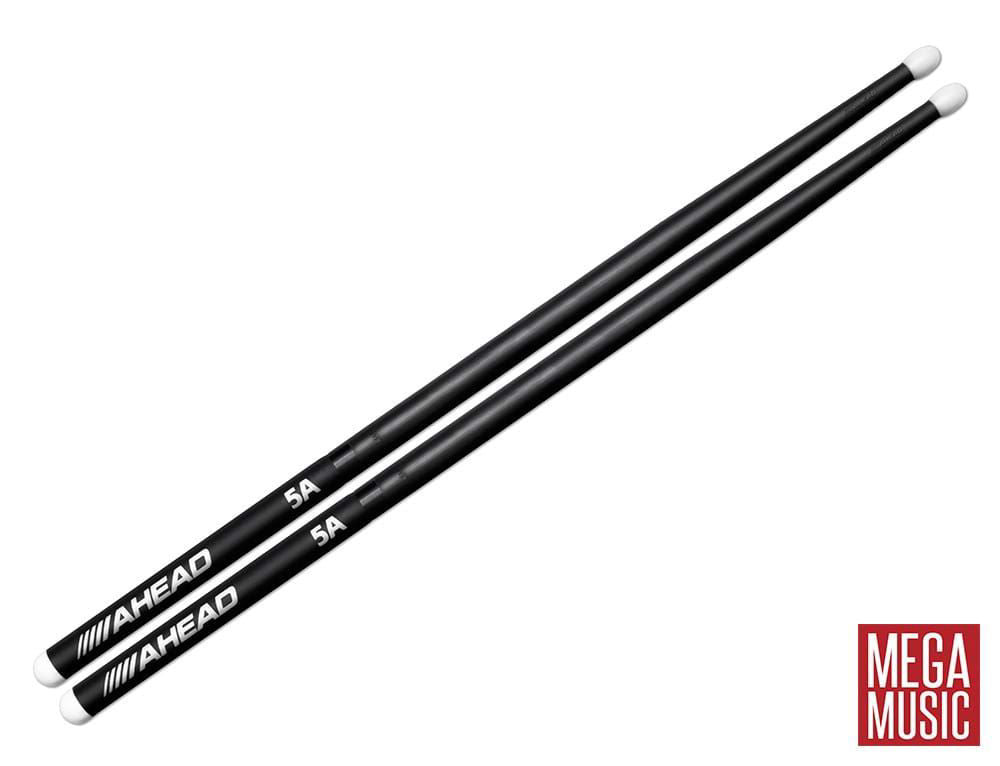 Ahead 5A drumsticks with nylon tips, used for drumming, featuring a wooden handle and standard size for percussion performances.