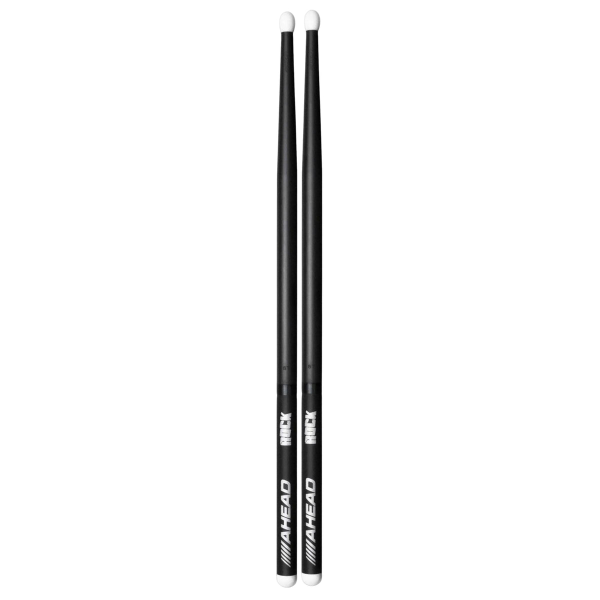 Ahead Rock nylon tip short taper drumsticks, ideal for rock drumming, featuring durable nylon tips and a lightweight wooden build.