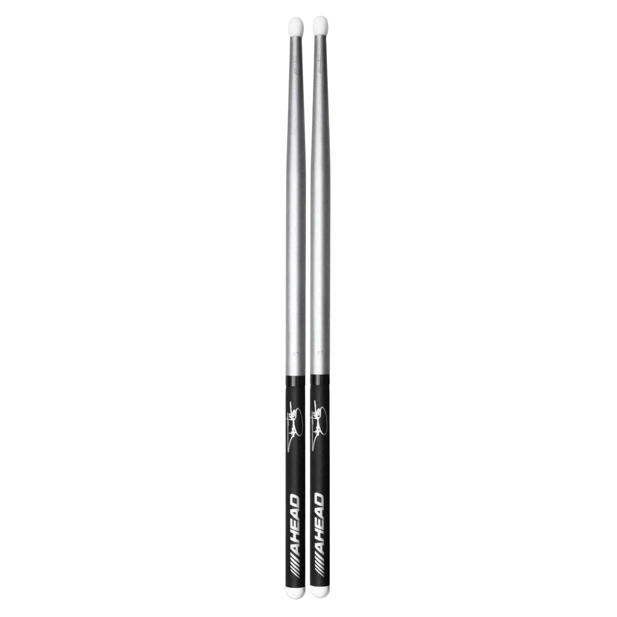 Ahead Tommy Lee Silver Studio Sticks for drums, showing a pair of metallic silver drumsticks with brand logo and textured grips.