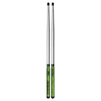 Ahead Rikki Rockett drumsticks in black and green, featuring wood handles and branded logo, suitable for drummers.