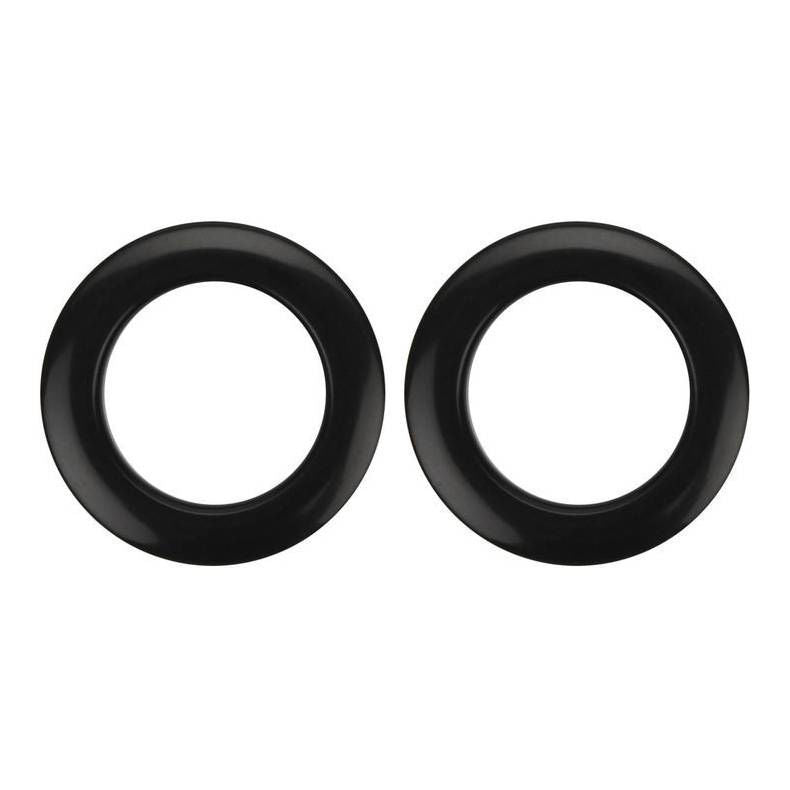 Black Ahead Bass Drum O's HBL-2 2-inch hole port ring set for bass drums, shown in the image with two black drum port rings.