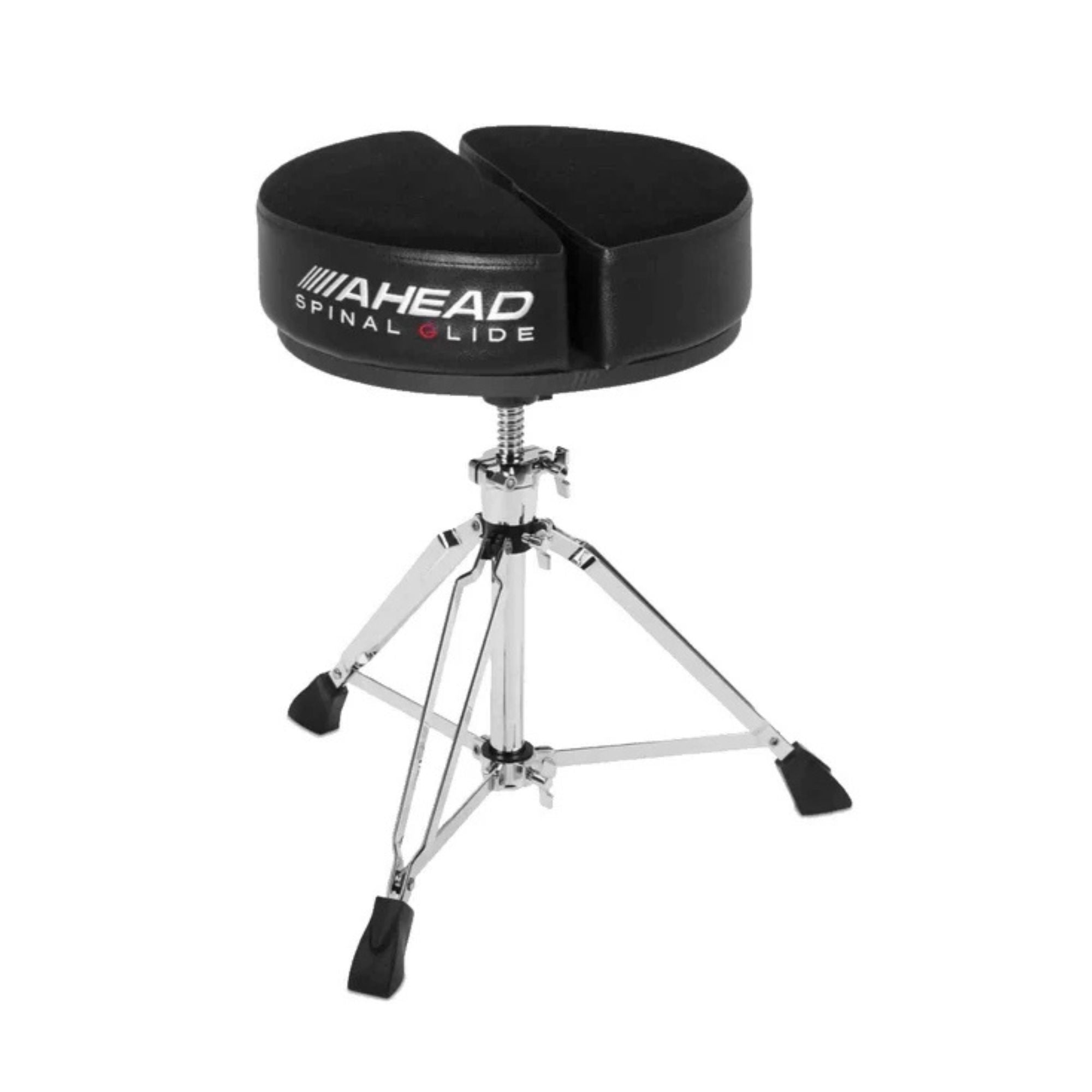 Ahead Spinal-G round black drum throne with adjustable height and cushioned seat for comfortable drumming.