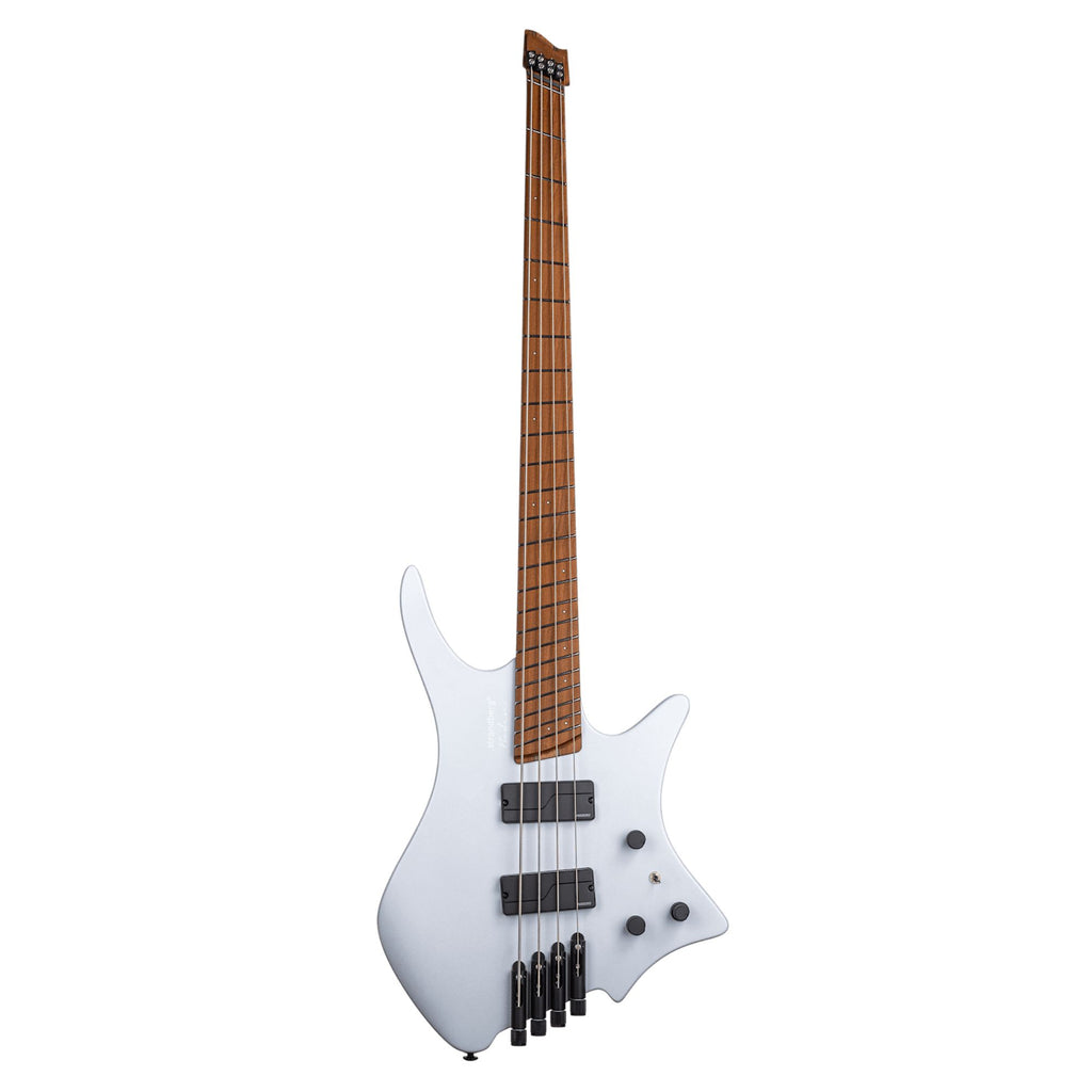 Strandberg Boden Bass Standard 4 in Blue Aura Metallic, a sleek electric bass guitar with modern design and ergonomic shape.
