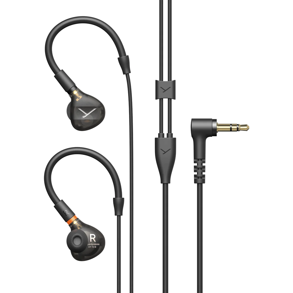 Beyerdynamic DT72IE in-ear headphones with custom-fit ear tips, designed for guitar and voice monitoring.