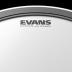 Evans 16-inch UV EMAD bass drum head with bass hoop, designed for enhanced sound and durability in drum kit percussion.
