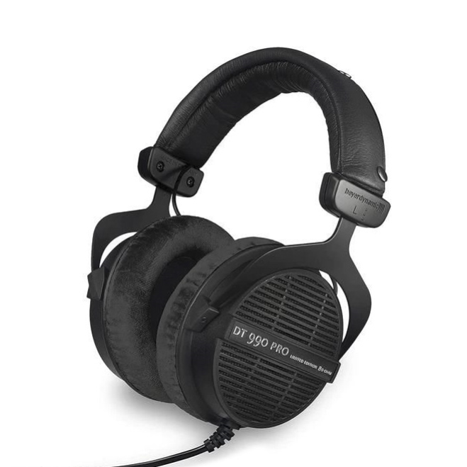 Beyerdynamic DT 990-PRO open-back studio headphones in black with 80Ω impedance, featuring a comfortable headband and open-ear design.