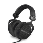 Beyerdynamic DT 990-PRO open-back studio headphones in black with silver accents, 80Ω, featuring large ear cups and adjustable headband.