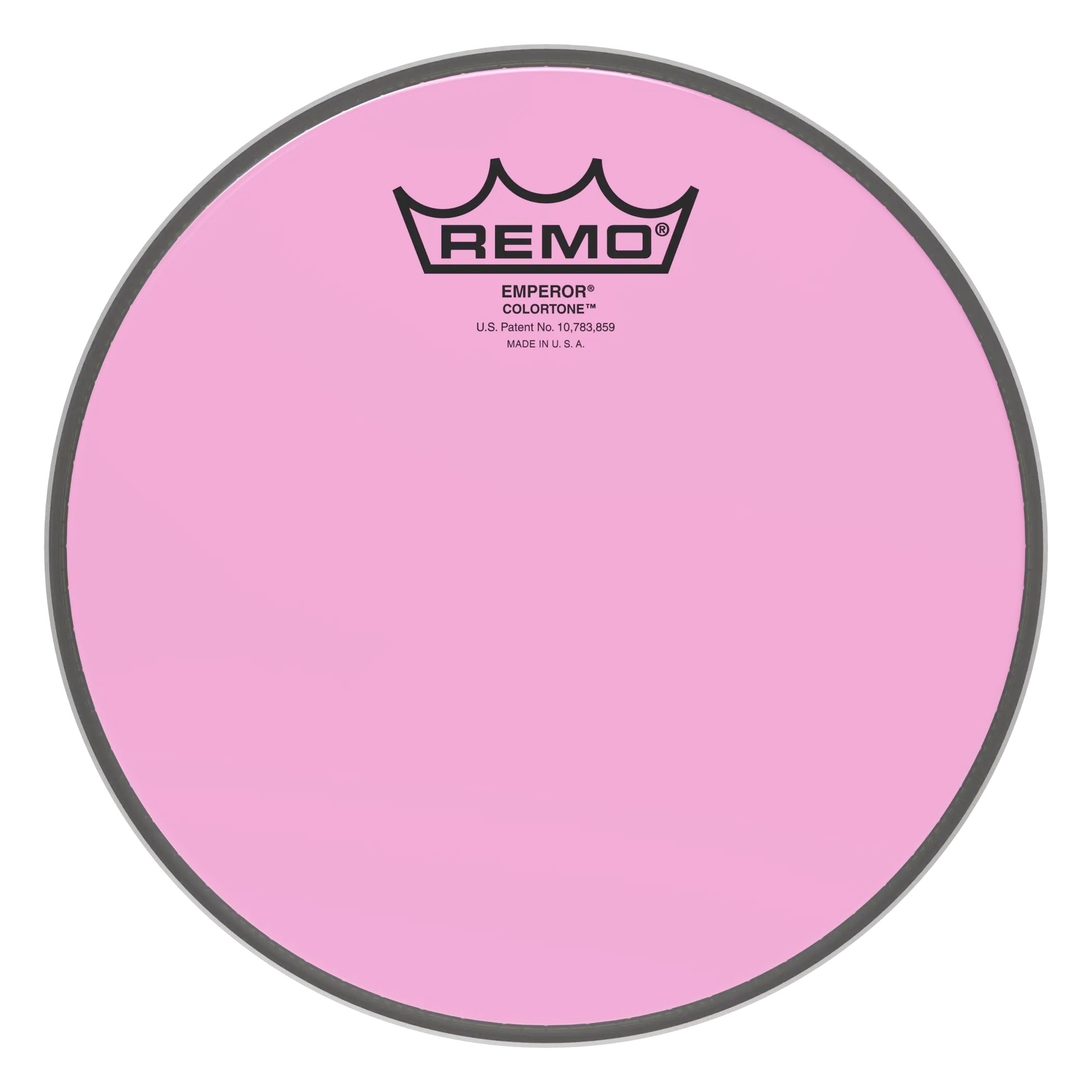 Remo Colortone Emperor 10-inch pink drum head for drums, featuring vibrant pink color and durable Remo branding.