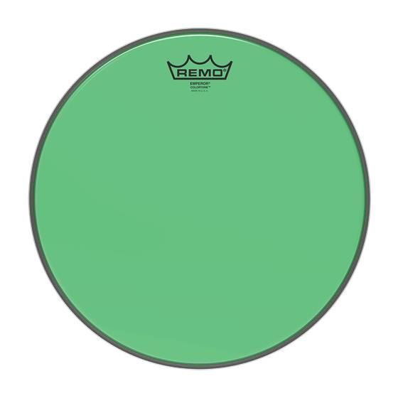 Remo Colortone Emperor 12-inch green drum head for drums, with a vibrant green color and durable surface.