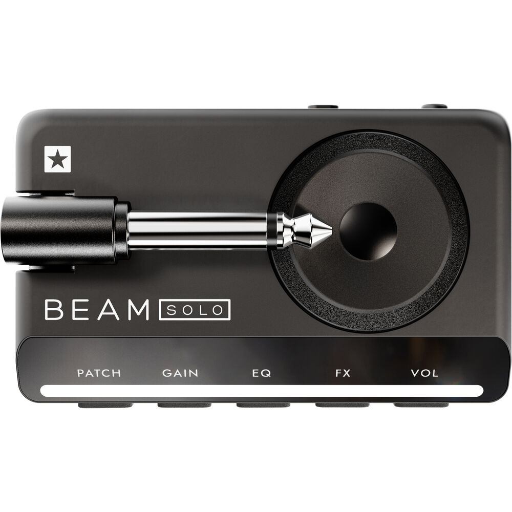Blackstar Beam Solo headphone guitar amplifier showing the compact black amp with control knobs and headphone jack.