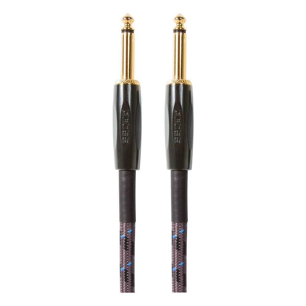 BOSS BIC20 20ft straight-to-straight guitar instrument cable with black connectors and flexible cable for musical equipment.