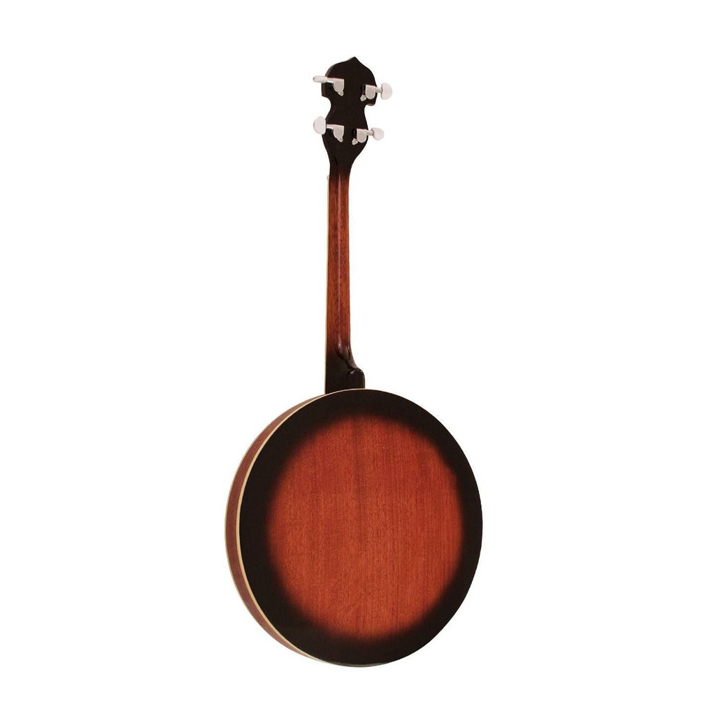 Barnes & Mullins BJ304GT Gaelic tenor banjo with four strings, wooden resonator, and metal tuning pegs, suitable for folk and bluegrass music.