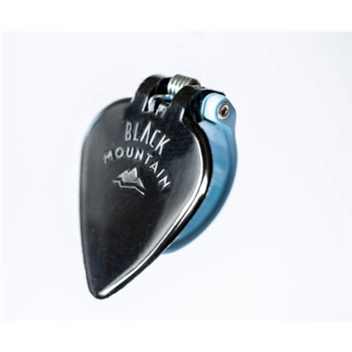 Black Mountain spring-loaded blue thumb pick for right-handed guitar players, showcasing a comfortable grip and durable design.