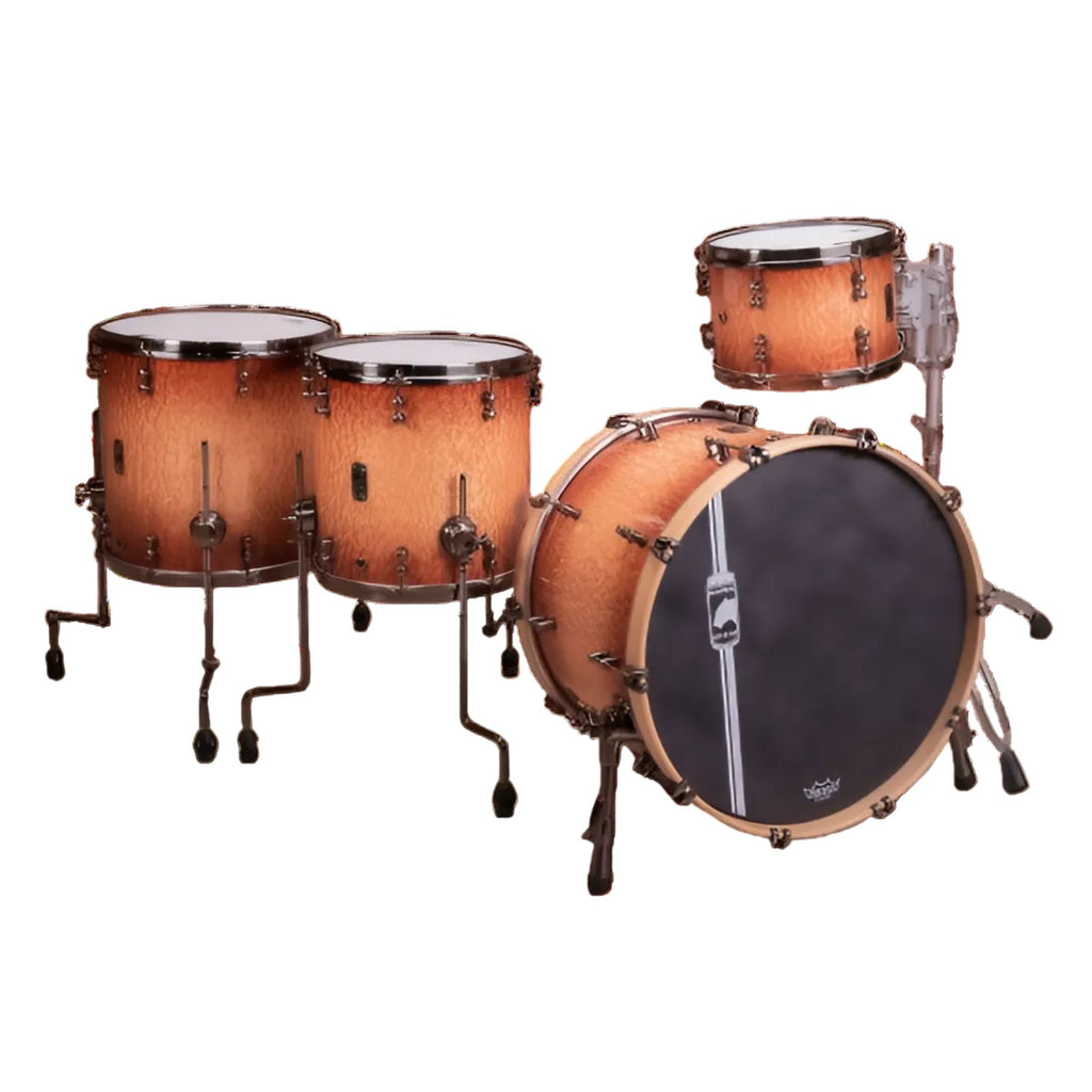 Mapex Black Panther Design Lab Cherry Bomb 22-inch 4-piece drum kit shell pack in Peach Burl Burst finish, featuring high-quality drum shells.