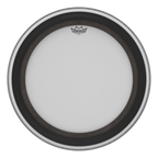 Remo SMT Ambassador coated 22-inch bass drum head showing the black coated surface and branding details.
