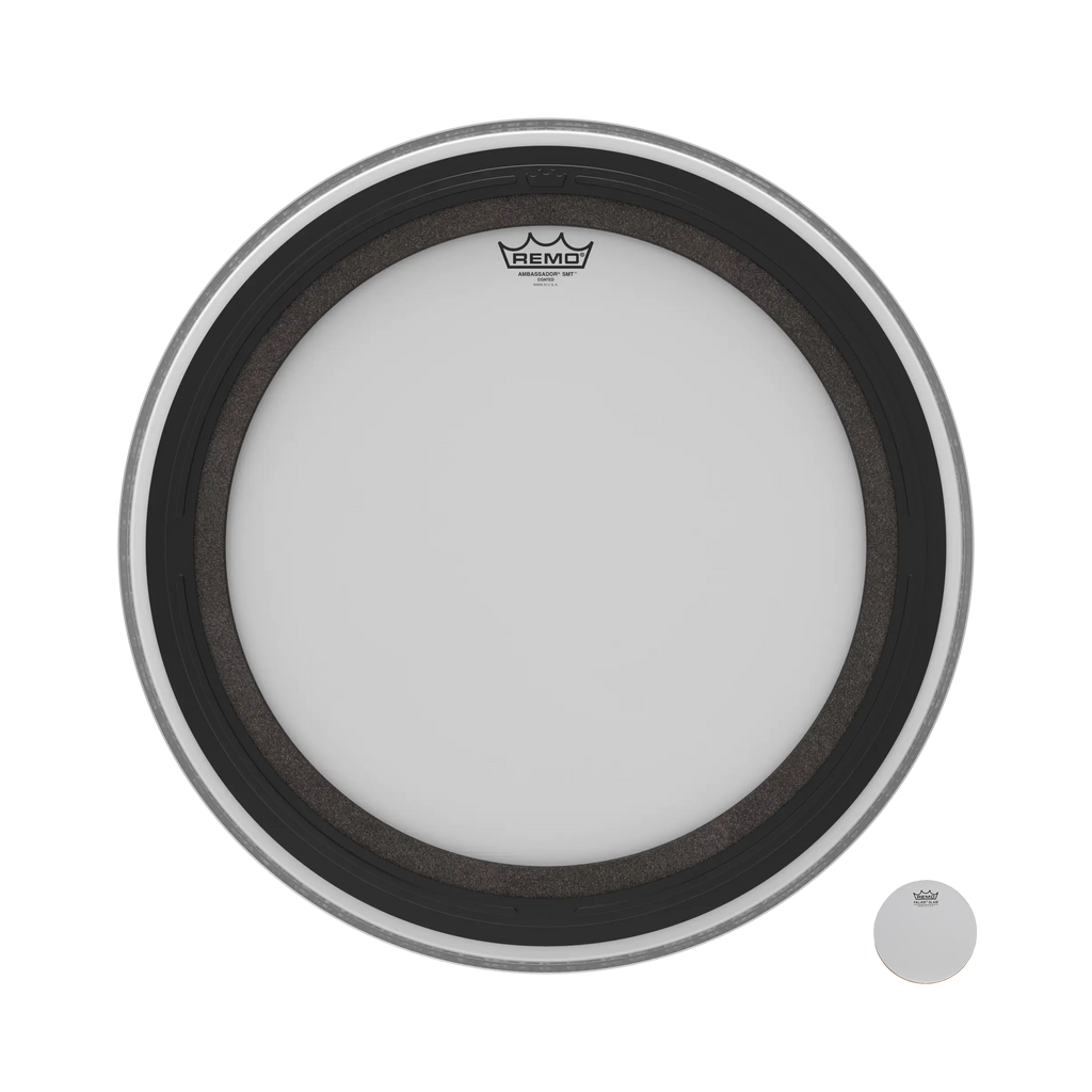 Remo SMT Ambassador coated 22-inch bass drum head with a smooth, durable coated surface and Remo branding.