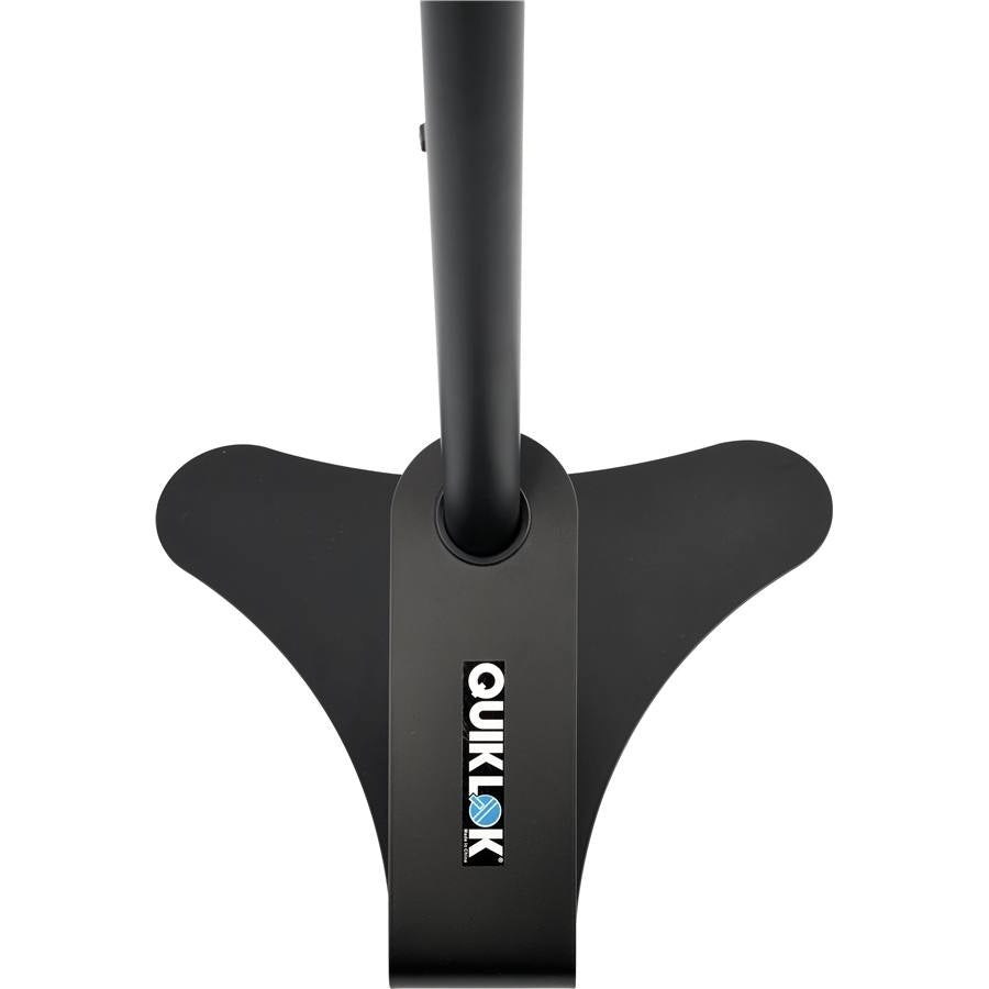 Black QuikLok BS402 height adjustable monitor stand for studio monitors, featuring sturdy construction and ergonomic height settings.