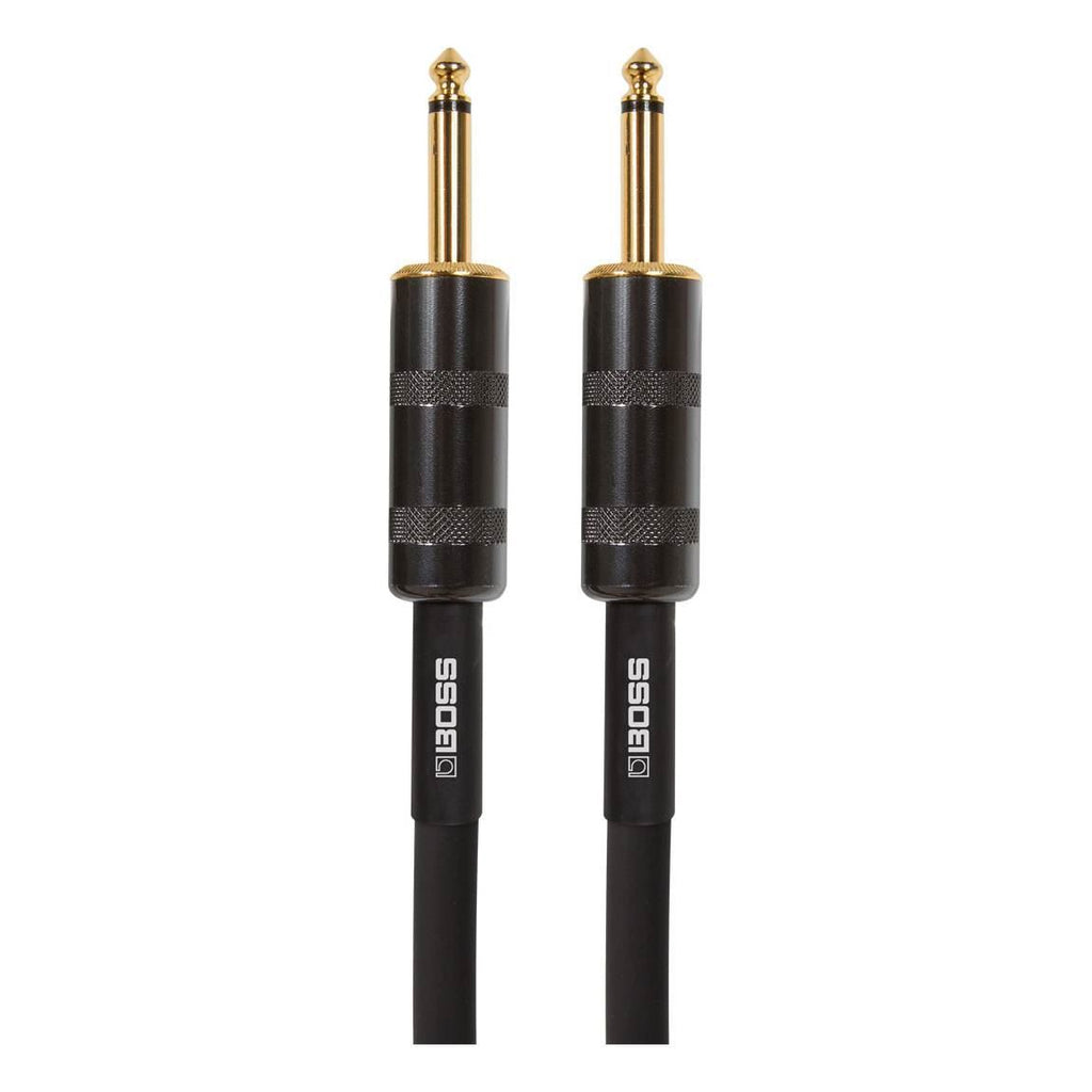 BOSS BSC3 5ft speaker cable for guitar leads, showing the black cable with connectors for musical instrument connection.