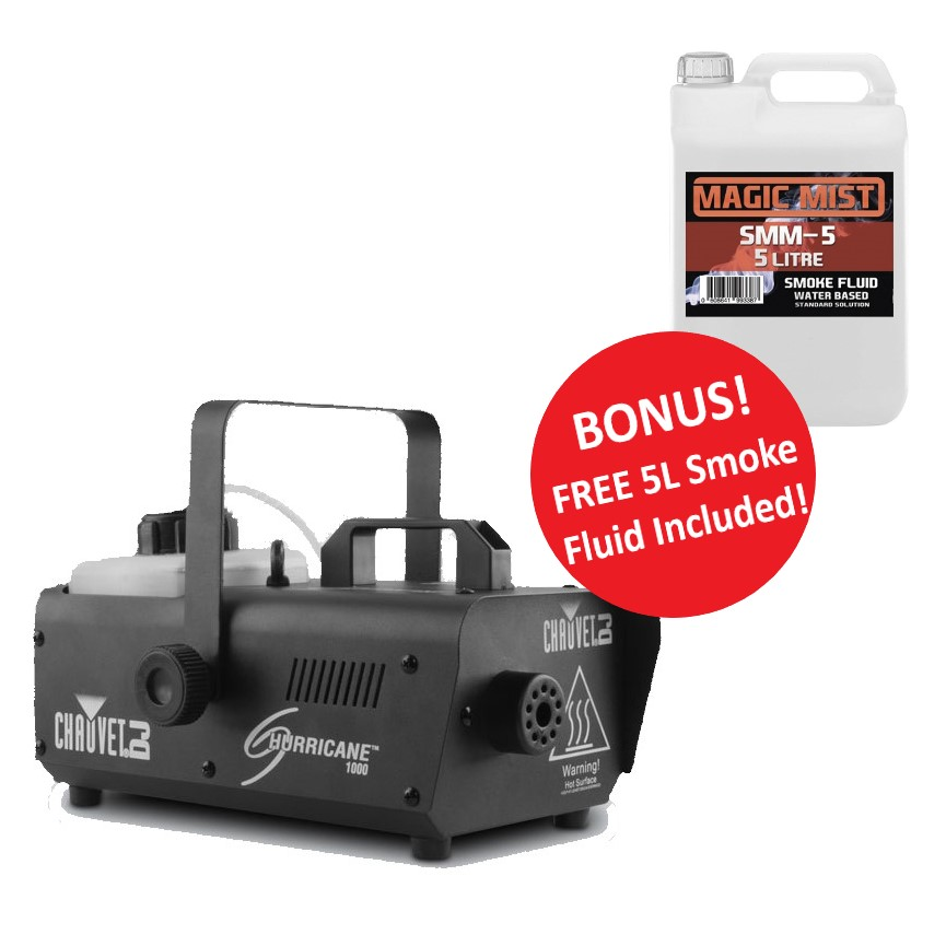 Chauvet DJ Hurricane 1000 1L Fog Machine with Free 5L Smoke Fluid