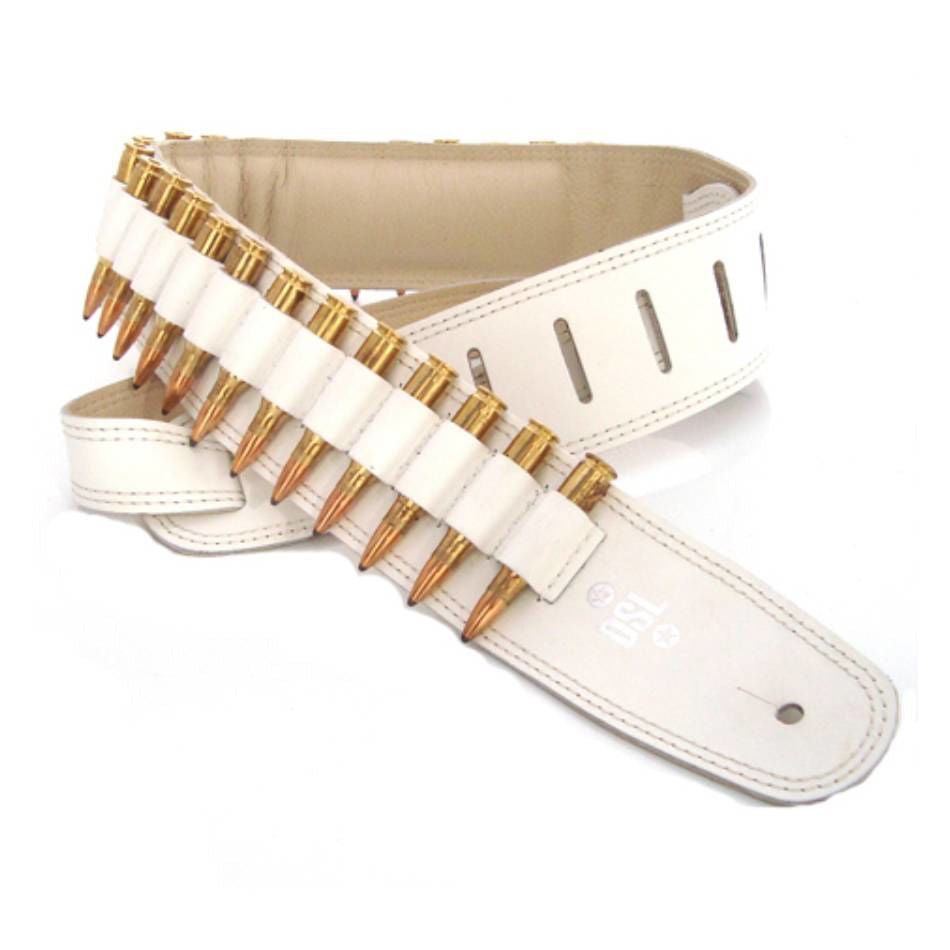 DSL Straps Metal Series Gun Bullet Leather Guitar Strap 2.5in - White