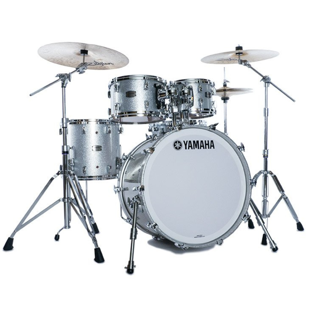 Yamaha Absolute Hybrid Maple 4-piece drum shell pack in silver sparkle finish, featuring 22, 10, 12, 16-inch drums with 14-inch snare