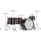 Yamaha Recording Custom 22/10/12/16 drum kit shell pack in classic walnut finish, showcasing four drum shells in natural wood grain.