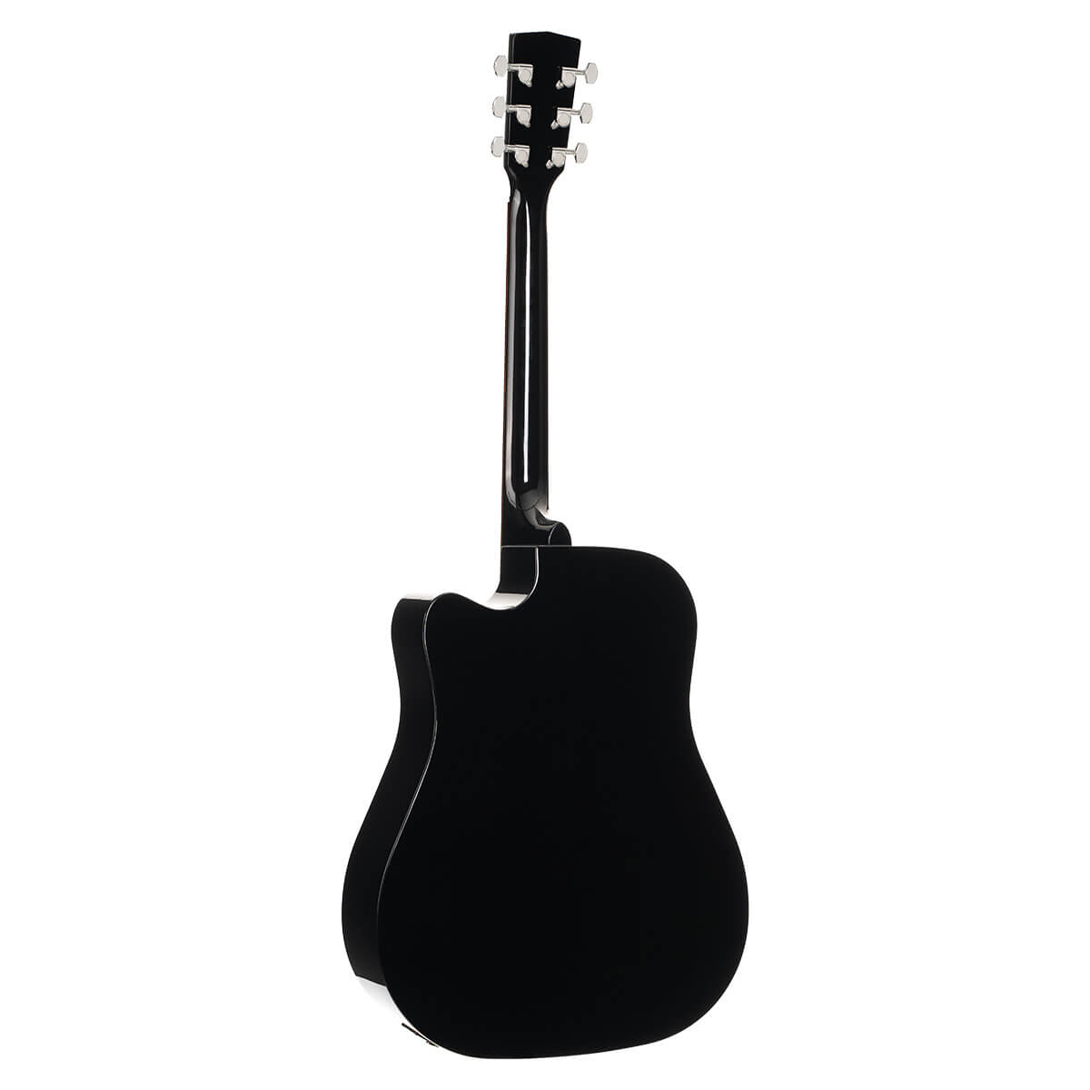 Cort Earth 60 CE BK black acoustic guitar with pickup and cutaway, showcasing its sleek body and natural wood finish.