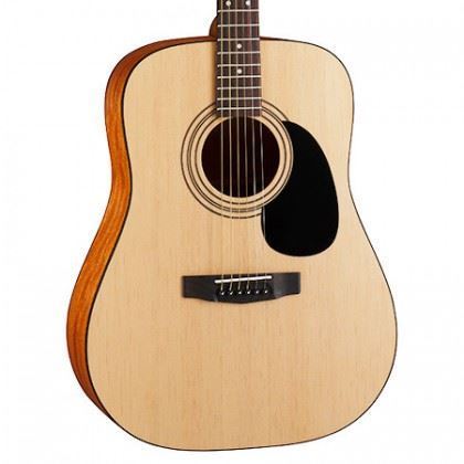 Cort CAP810 OP open pore acoustic guitar pack with carrying bag, guitar picks, and clip-on tuner, showing the guitar's natural finish.
