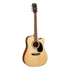 Cort AD880CE NS dreadnought cutaway acoustic guitar in satin natural finish, showing the body, soundhole, and neck detail.