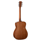 Cort AF510 OP Folk Acoustic Guitar in open pore natural finish with a gig bag, showcasing its body and neck.