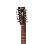 Cort GA-MEDX 12-string grand acoustic guitar in natural wood finish, showcasing its large body and rich tonewood grain.