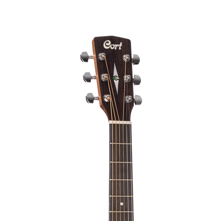 Cort MR500E OP dreadnought cutaway acoustic guitar with open pore finish, showing the body, soundhole, and fretboard details.