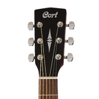 Cort SFX-MEM acoustic electric guitar with mahogany open pore finish and carrying bag, featuring a sleek body and integrated pickup system.